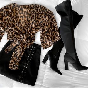 Leopard Print Wrap Tie Top